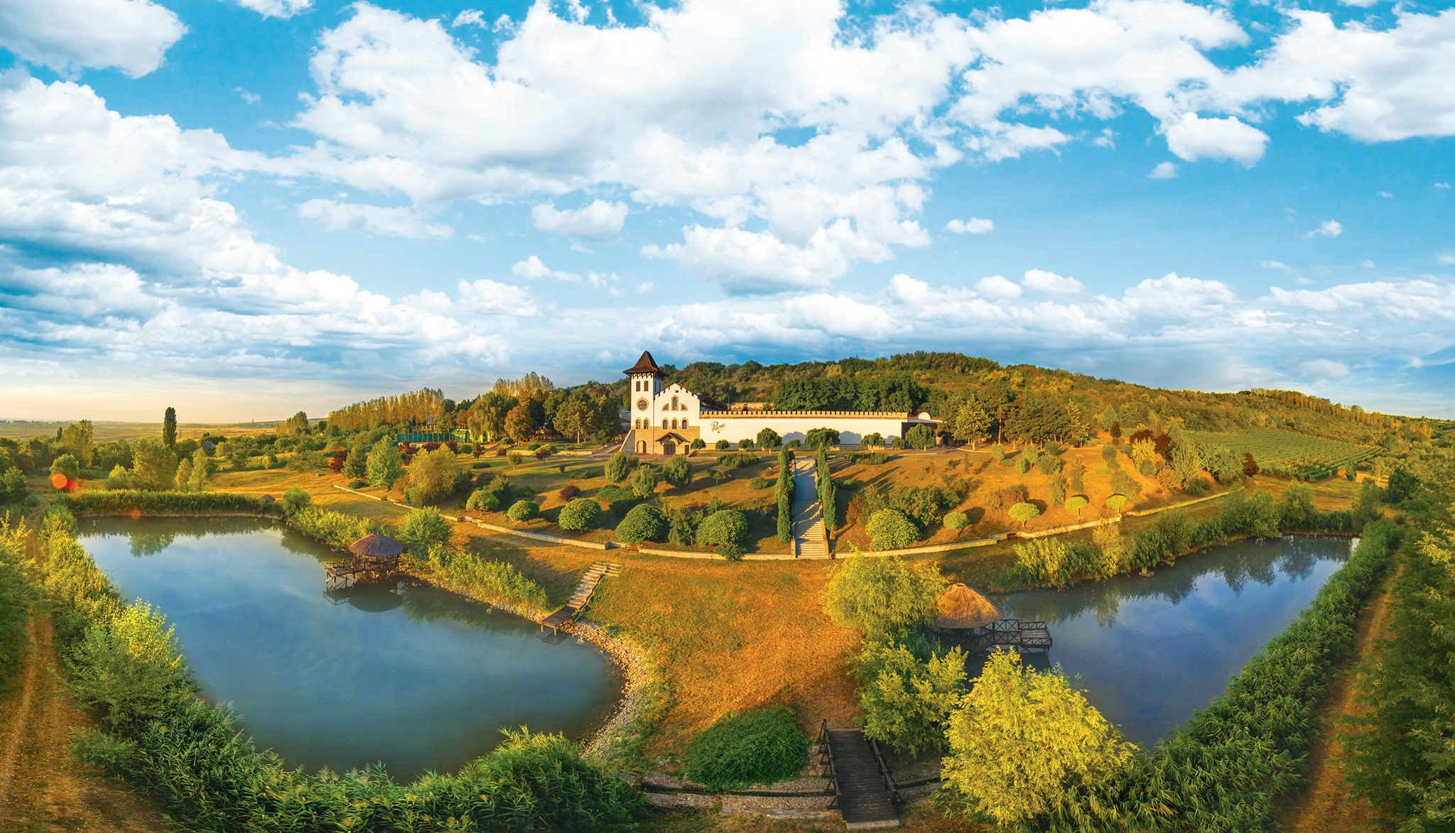 Château Purcari estate and lake surrounded by vineyards